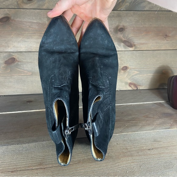 frye Regina womens size 6.5 shoes black leather side zip wedge ankle booties - Picture 6 of 8